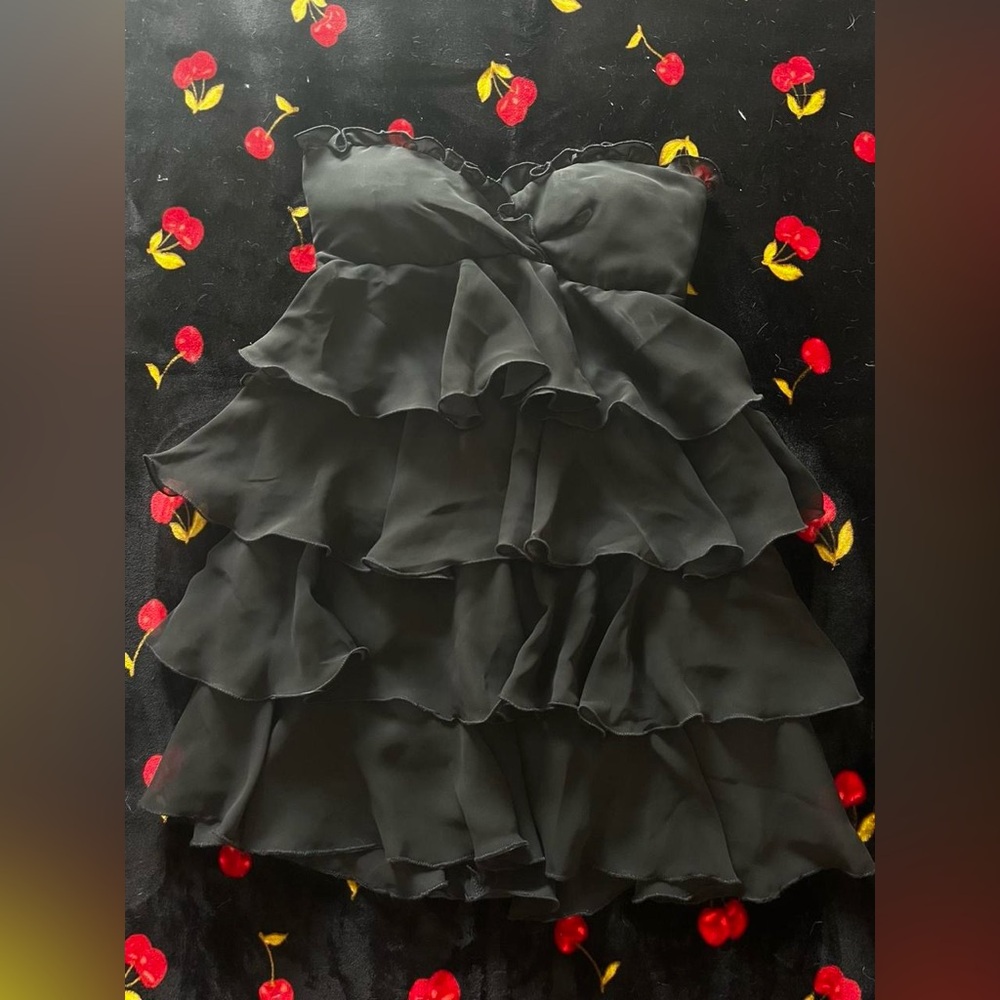 Black Strapless Ruffled Dress